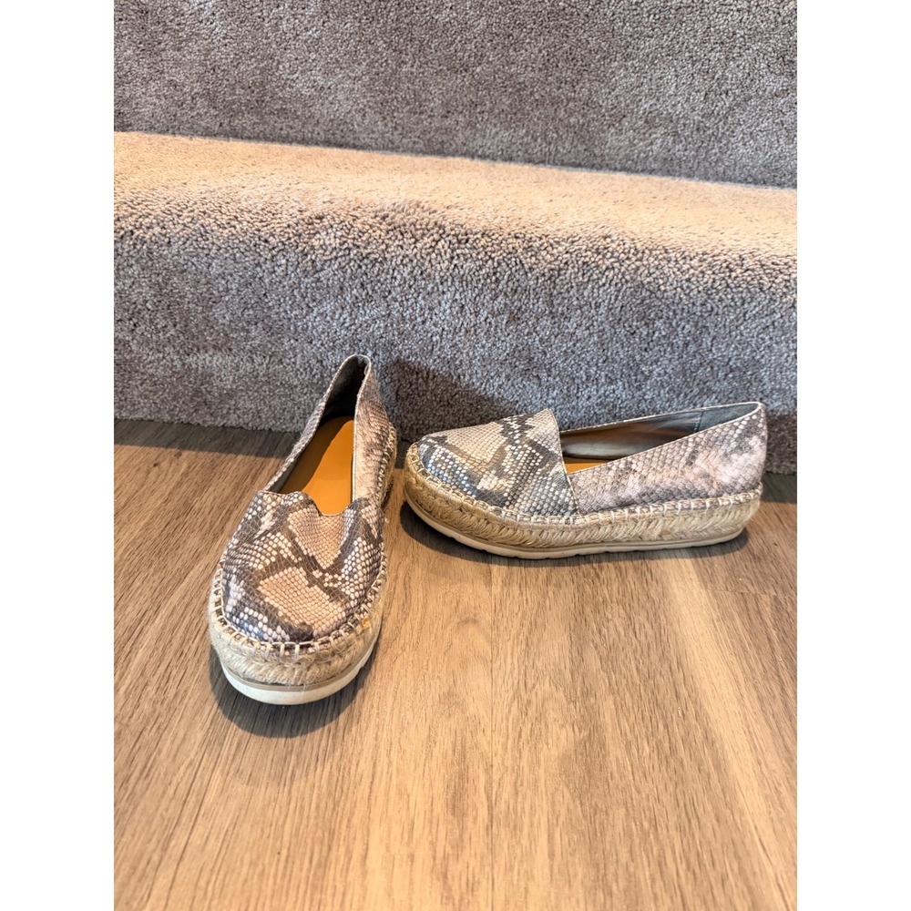 Edith Snakeskin Print Platform Espadrille Flats Grey Tan Sz 9M Boho Safari Chic